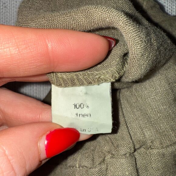 Cynthia Ashby Wide Leg Linen Pant - Olive Green S - Picture 7 of 8